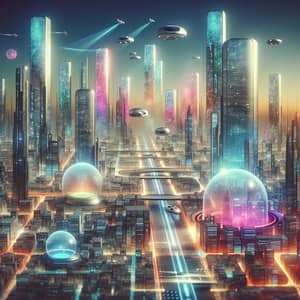Abstract Futuristic Cityscape with Neon Lights