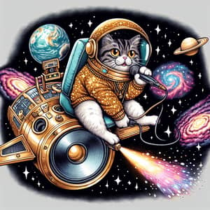 Wealthy Rapping Cat Astronaut - Diverse & Stylish Feline in Space