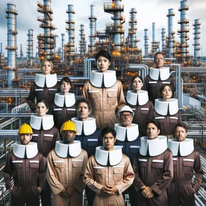 Oil Refinery Workers with Large White Collars | Industrial Formality