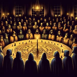 Enigmatic Secret Society Meeting | Diverse Crowd, Mysterious Cloaks
