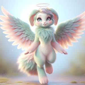 Whimsical Female Bunny with Angel Wings in Pastel Shades