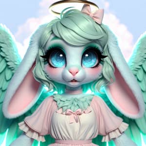 angel bunny furry female mint green and pastel pink
