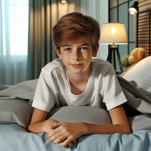 Young Boy Lounging in Bed | Room Scene
