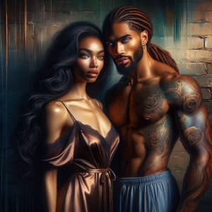 Romantic Portrait of Black Woman and White Man in Moonlit Room
