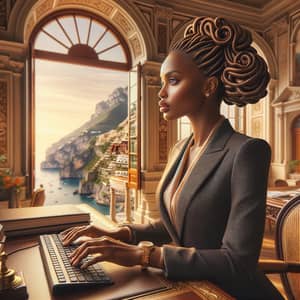 Professional African American Woman in Historic Villa Overlooking Amalfi Coast