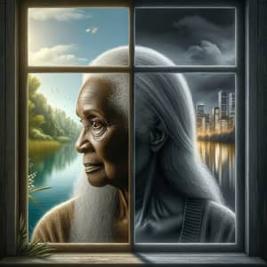 Elderly African American Woman Contemplating Urban Nature Divide