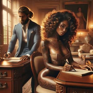 Elegant African American Woman Writing in Luxurious Italian Villa