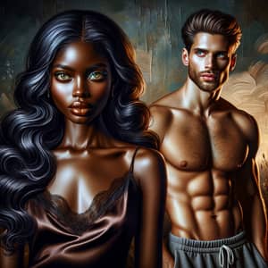 Romantic Painting Scene with Striking Black Woman and Charismatic White Man