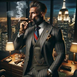 Italian Suit: Muscular Man in Opulent Penthouse, NYC Views