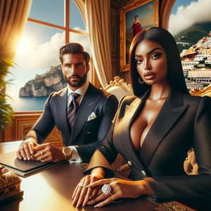 Luxurious Plus-Size African American Woman & Middle-Eastern Man in Italian Villa