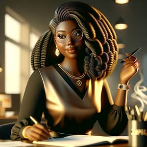 Plus-Size African American Woman in Stylish Business-Casual Attire at Office
