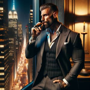 Sophisticated Italian Man in Grand Penthouse Office | NYC Nightlife View