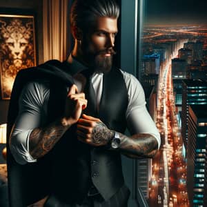 Charismatic Man in Black Suit by City Lights - Urban Romanticism