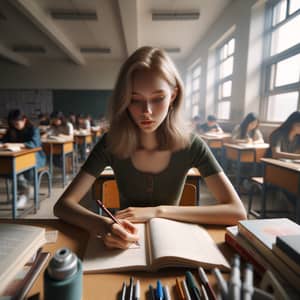 Young Woman Studying in College Classroom | Academic Atmosphere