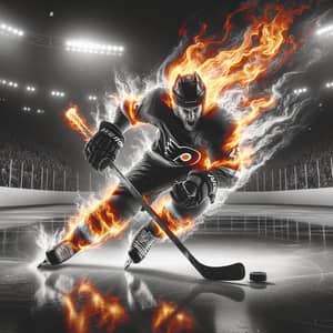 Intense Hockey Player Surrounded by Glowing Flames | Sports Photography