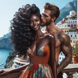 Graceful Black Woman with Luscious Curls on Amalfi Coast | Intimate Moment