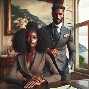 Elegant African American Woman and Italian Husband in Old-Fashioned Italian Villa