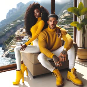 Stunning African American Woman and Italian Man in Opulent Amalfi Coast Penthouse
