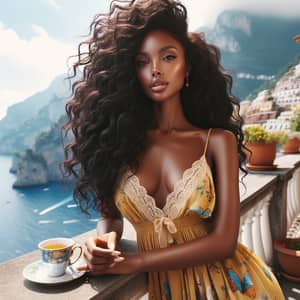 Beautiful Black Woman Enjoying Tea on Amalfi Coast | Fashion & Travel Photography