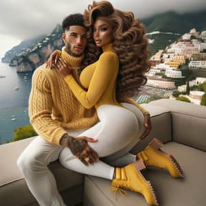 Stunning African American Woman Embraced by Handsome Italian Man | Amalfi Coast Romance