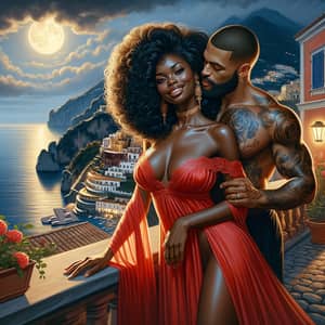 Romantic Scene: Black Woman and Italian Man on Amalfi Coast