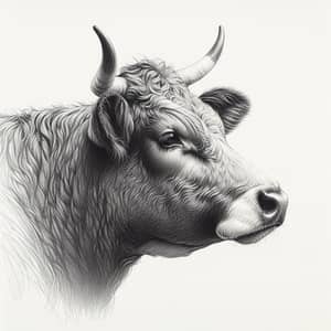 Detailed Cow's Head Sketch - Side View Drawing