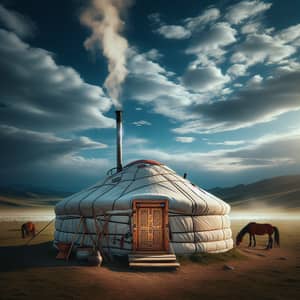 Traditional Mongolian Yurt on Peaceful Steppe