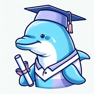 Pastel Blue Dolphin with Mortarboard and Diploma