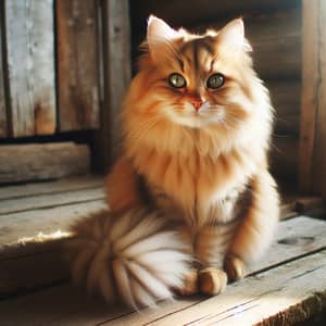 Adorable Tabby Cat Sitting on Rustic Porch