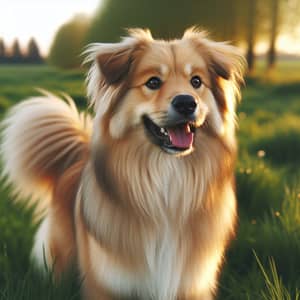 Energetic Sandy-Brown Dog in Lush Field | Playful Fluffy Canine