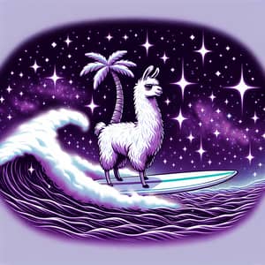 Celestial Llama Surfing in a Purple Universe | Palm Tree Feasting