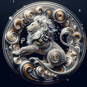 Futuristic Optics Lion Art: Silver & Gold Crystal 3D Rendering