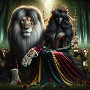 Majestic Male and Confident Female Lion in Enchanted Forest