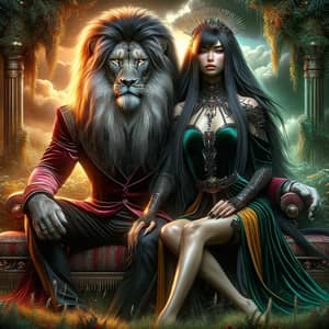 Fantasy Lion and Lioness Artwork with Cyberpunk Elements