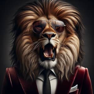 Confident Lion in Stylish Velvet Suit with Sunglasses