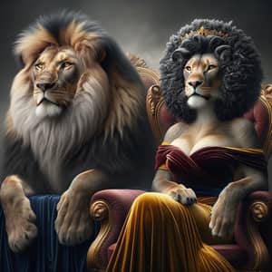Majestic Lion and Lioness of Ecuadorian Descent in Regal Attire