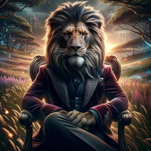 Majestic Leo Zodiac Sign Lion in Cyberpunk Meadow | Fantasy Art