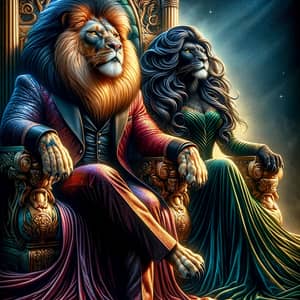 Majestic Male and Female Lion Thrones in Enchanting Scene