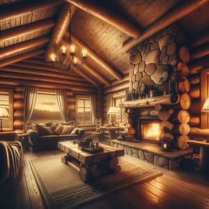 Cozy Log Cabin Interior | Rustic Decor & Fireplace View