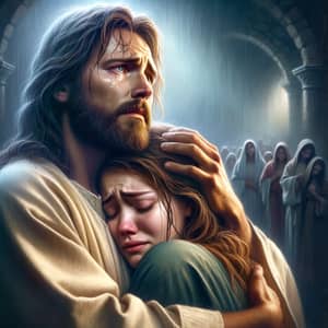 Jesus Christ Embracing a Crying Woman