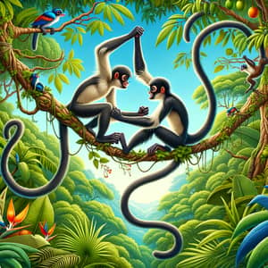 Spider Monkey Playful Tussle in Lush Rainforest | Exciting Primate Wrestling