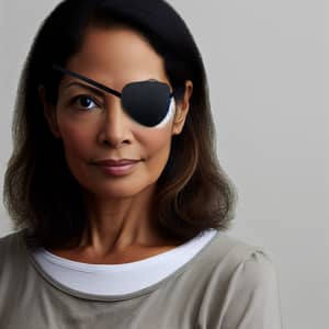 Confident South Asian Woman in 40s with Eyepatch - Modern Casual Look