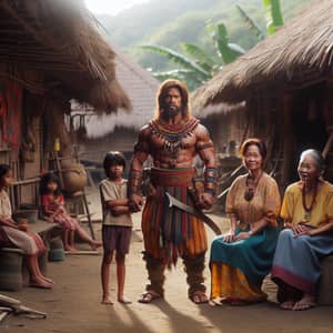Filipino Warrior Family Scene in Traditional Village