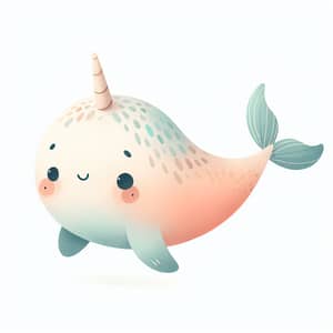 Charming Cartoon Narwhal Illustration in Nordic Style
