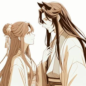 Romantic Couple Interaction in Feudal Japan Attire