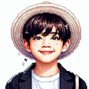 Pixel Art Cute Boy Portrait | Asian Descent with Stylish Hat