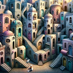 Whimsical Urban Labyrinth: Charming Streets with Quirky Buildings