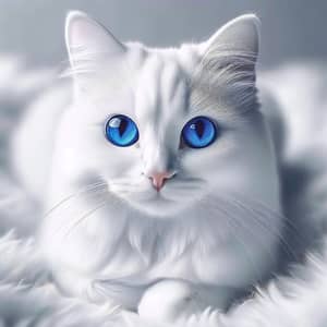 White Cat with Dark Blue Eyes | Beautiful Feline Pose