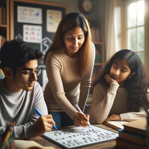 Engaging Home Tuition Scene with Female Tutor Explaining Mathematics