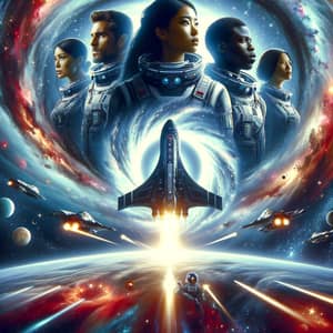 Space World - Sci-Fi Movie Poster with Futuristic Spaceship & Diverse Astronauts